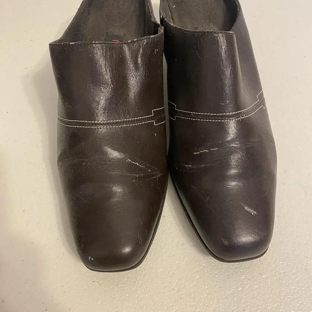 FlexiSole Women 8M Brown Mule Heels Easy Slip On Shoes Soft Manmade Material Y2K